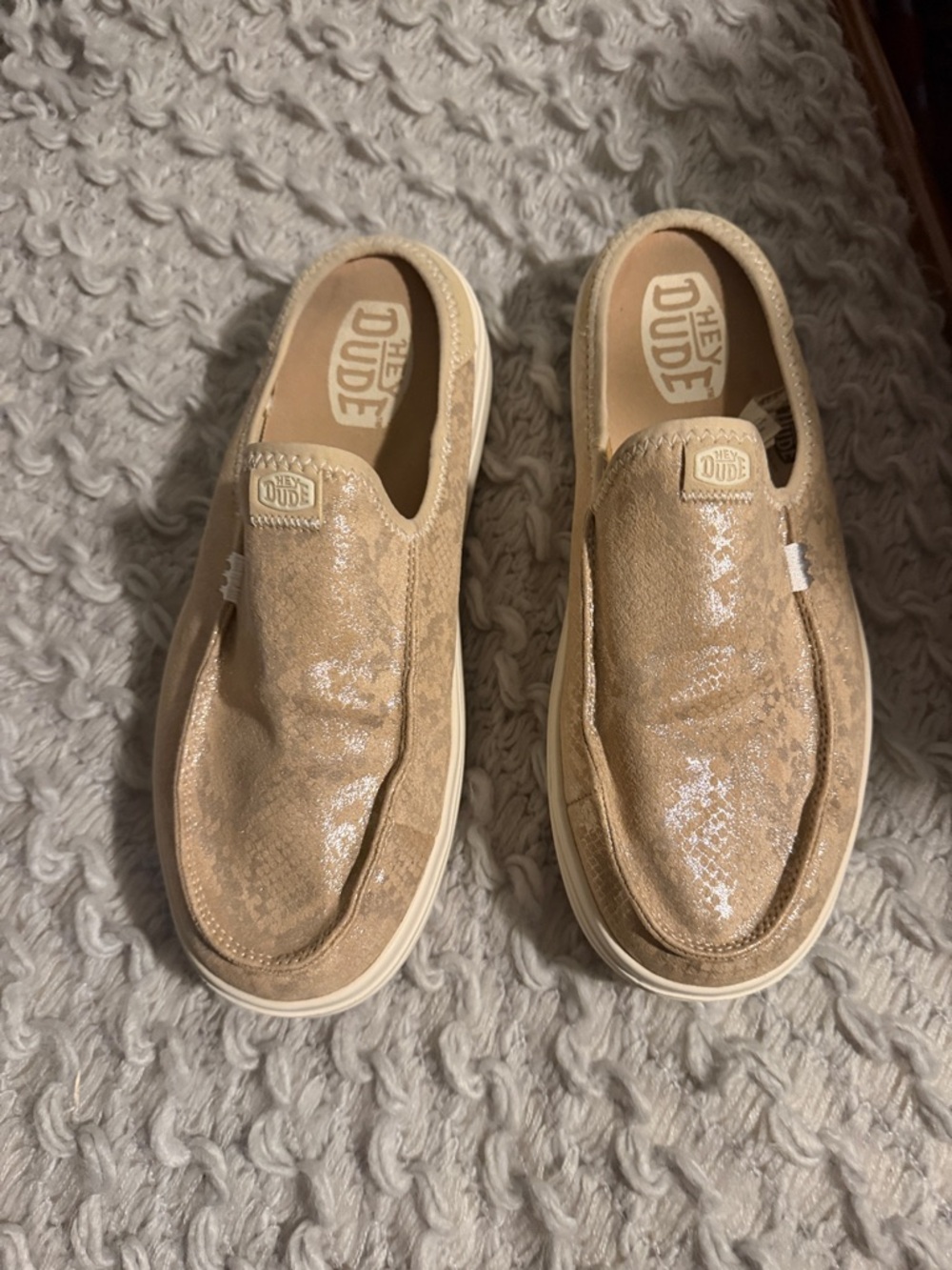 Hey Dude Men's Slip-On Loafers in Shimmery Tan